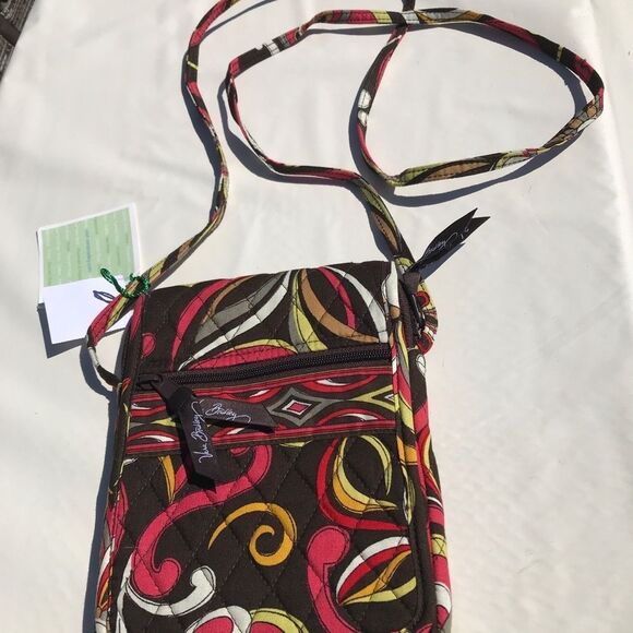 Vera Bradley Puccini Mini Crossbody Flap Hipster Purse Brown Red Yellow - Picture 3 of 6